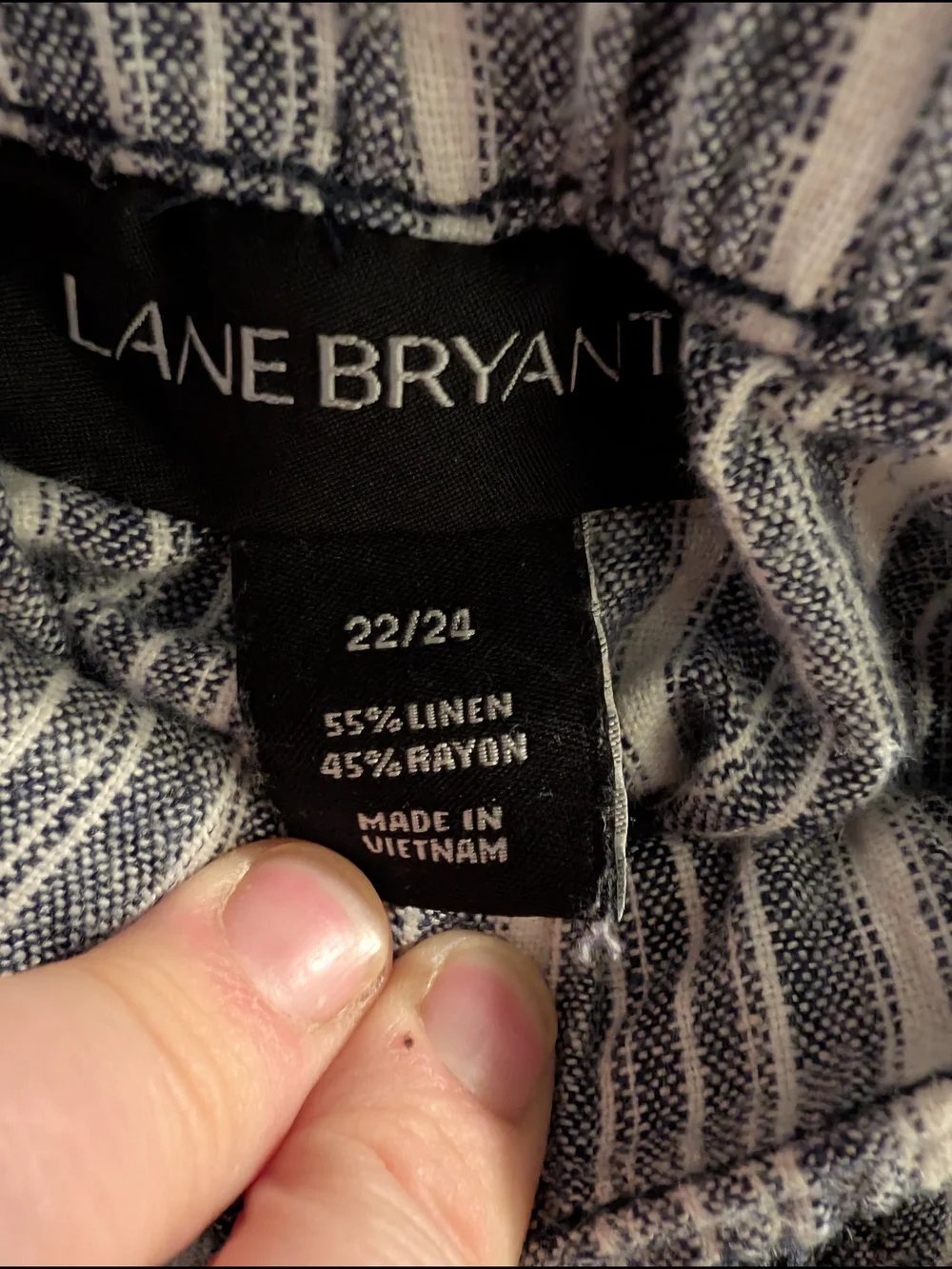 Lane Bryant 22/24 Navy and White Striped Linen Blend Pants